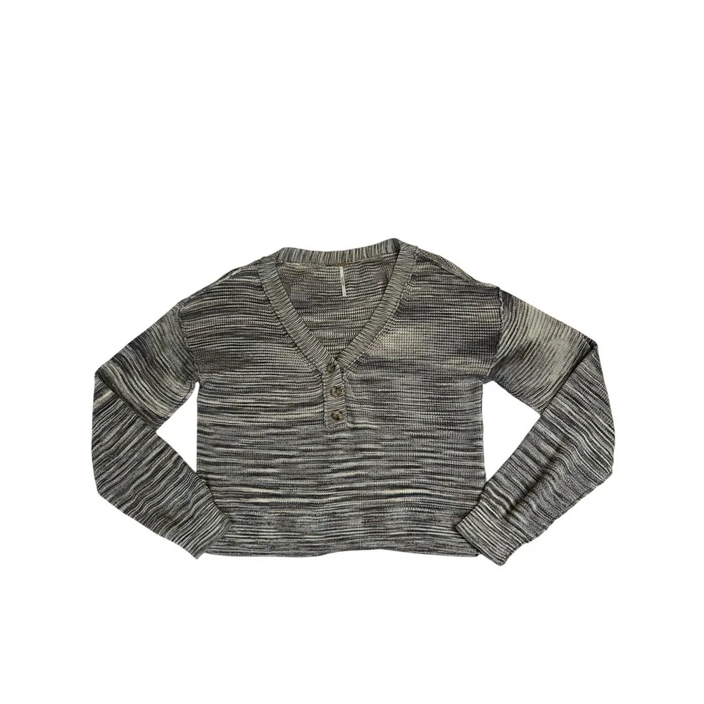 Free People Mercury Henley Sweater Space Dye Knit‎ Cotton V-Neck Small Boho Chic